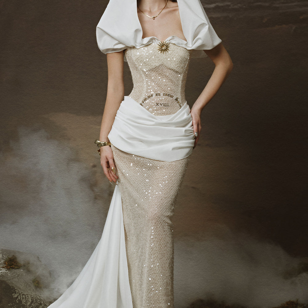 Farah Sheath Draped Sequin Ankle Length Dress