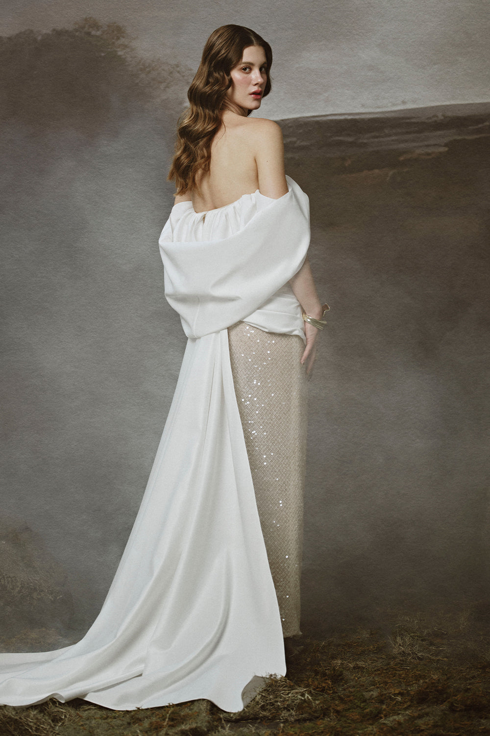 Farah Sheath Draped Sequin Ankle Length Dress