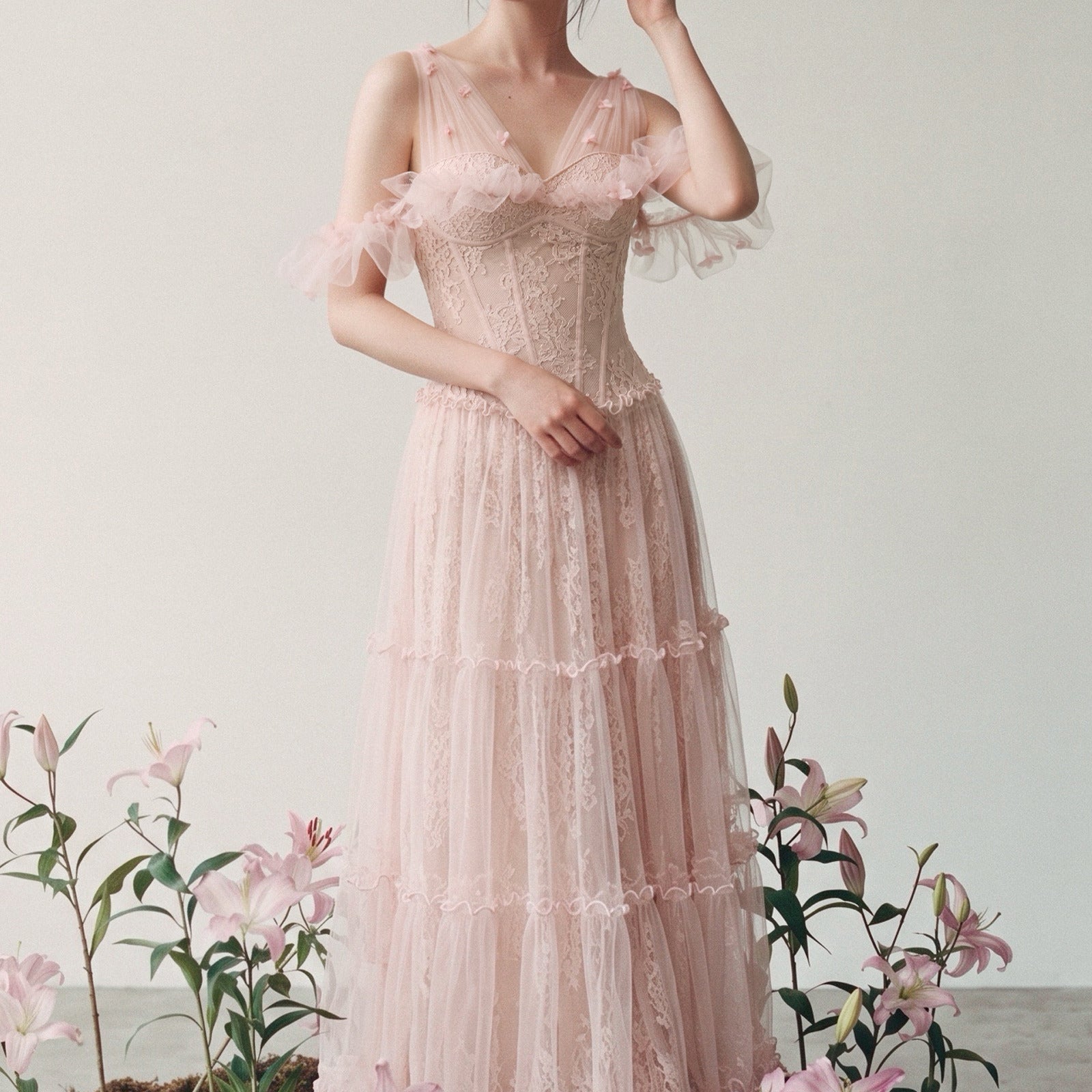 Rosé Enchantment Off-Shoulder Maxi Dress