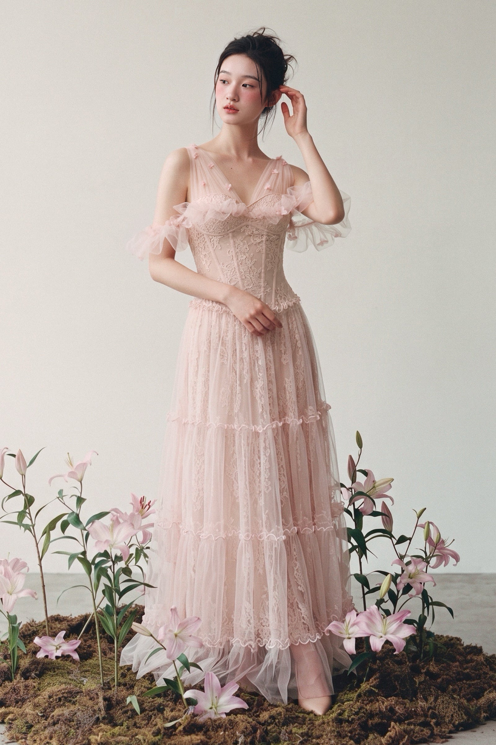 Rosé Enchantment Off-Shoulder Maxi Dress