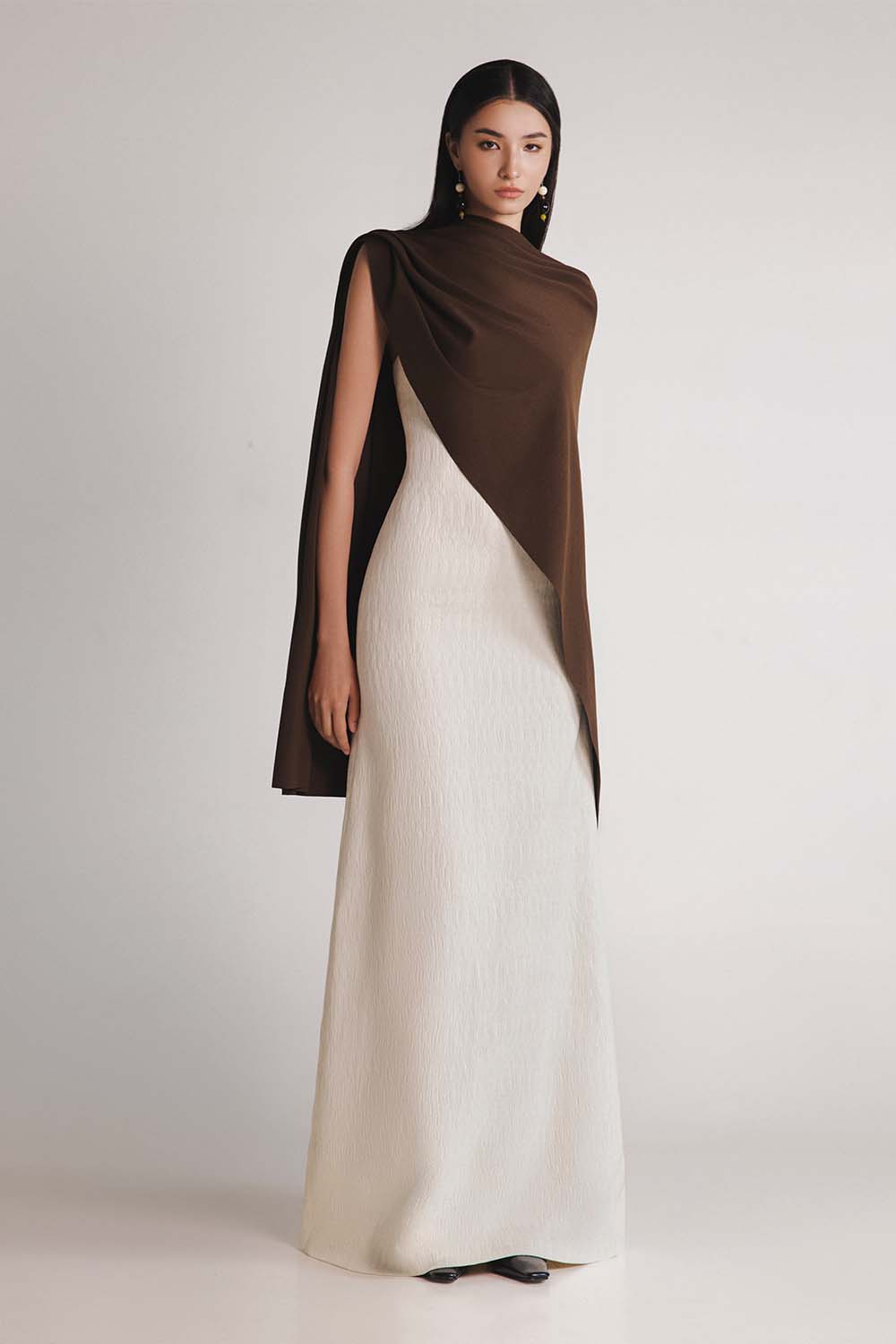 Han Yen Layered High Neck Crinkle Crepe Maxi Dress