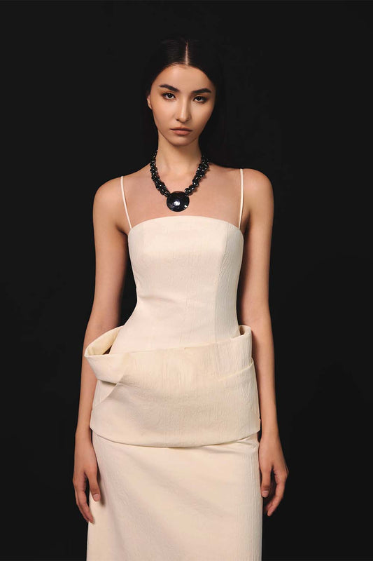 Van Thach A-line Spaghetti Strap Chenille Maxi Dress