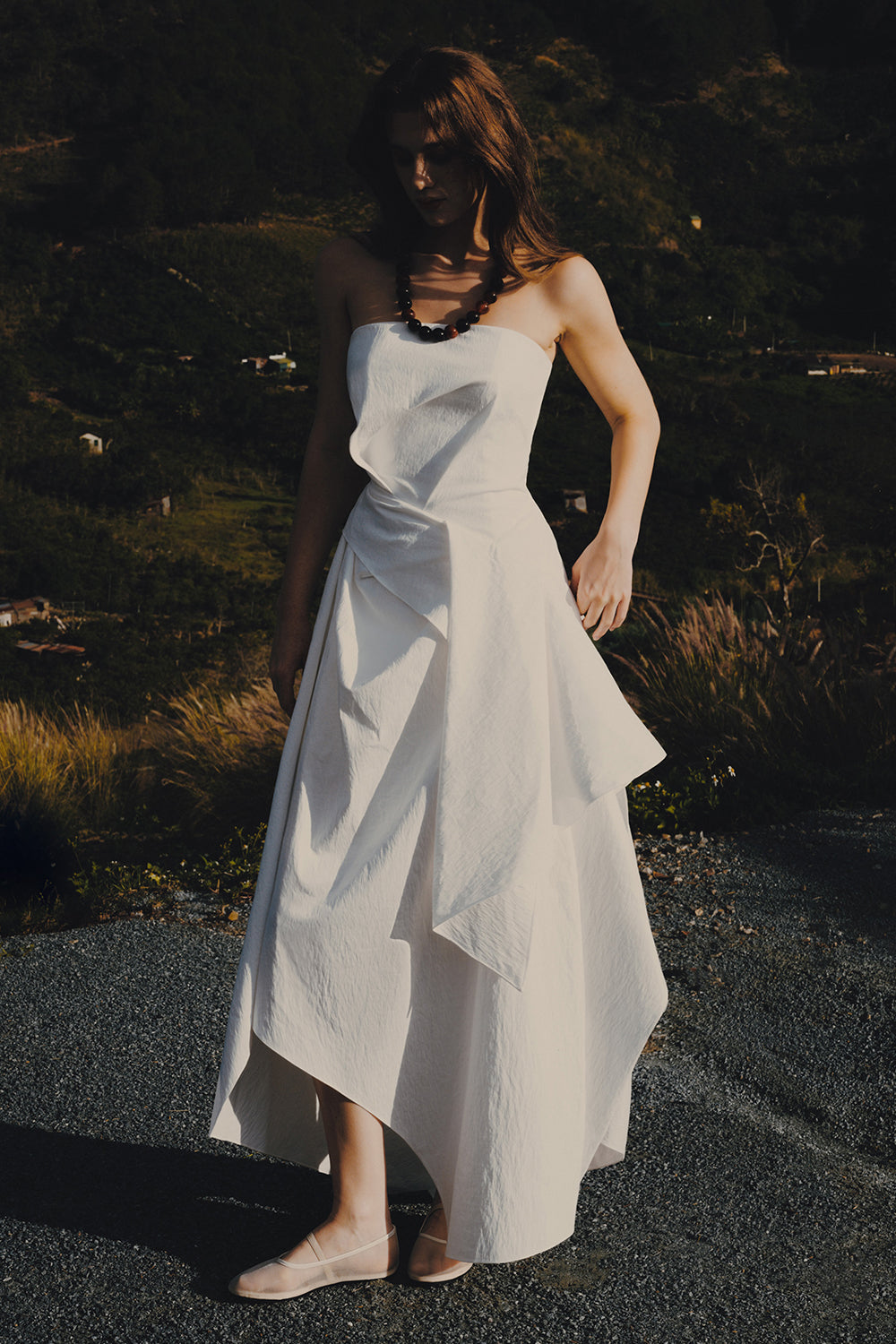 Van Thanh A-line Asymmetric Chenille Maxi Dress