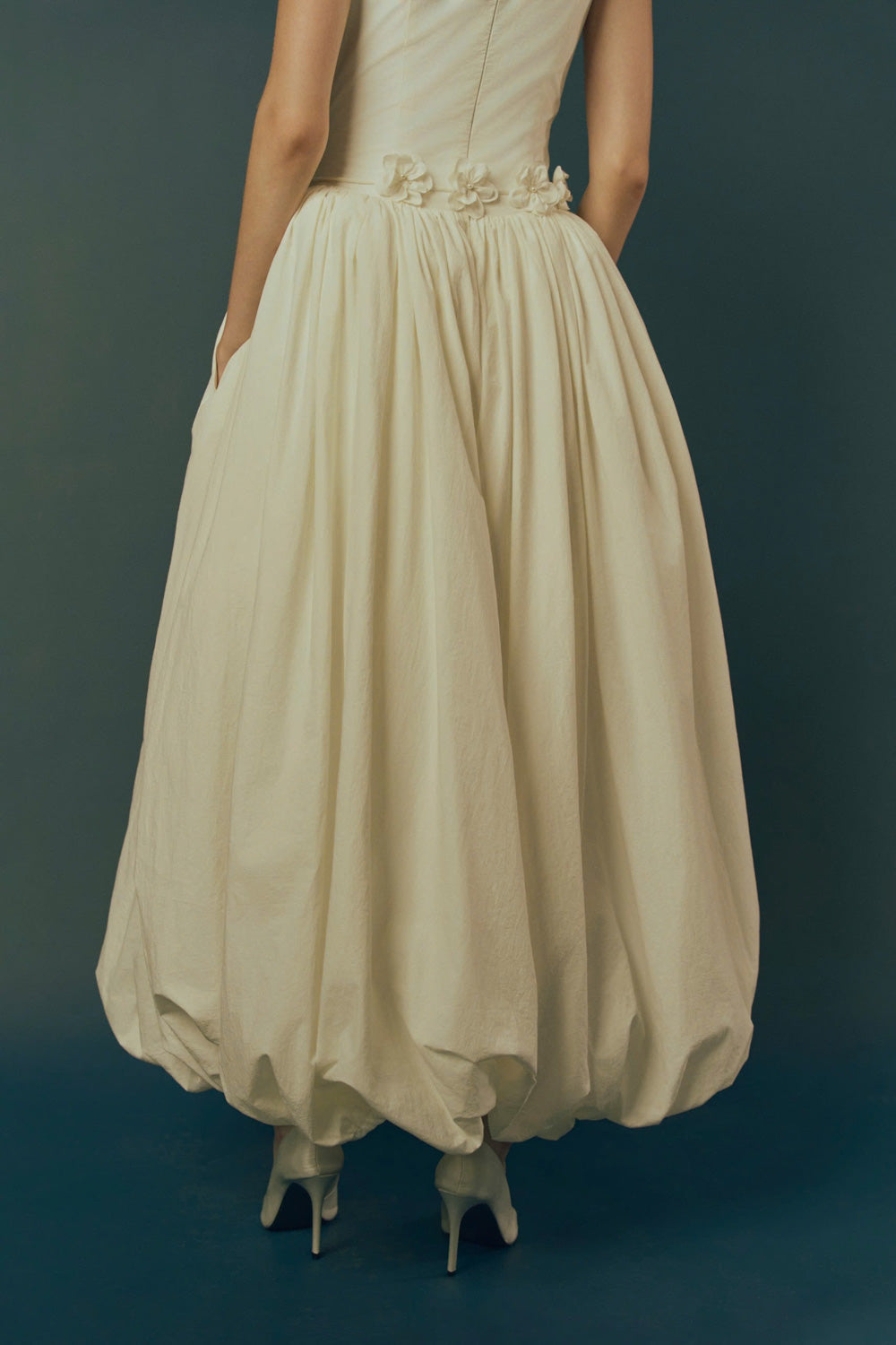 Blooming Bubble Cap Sleeved Cotton Ankle Length Dress