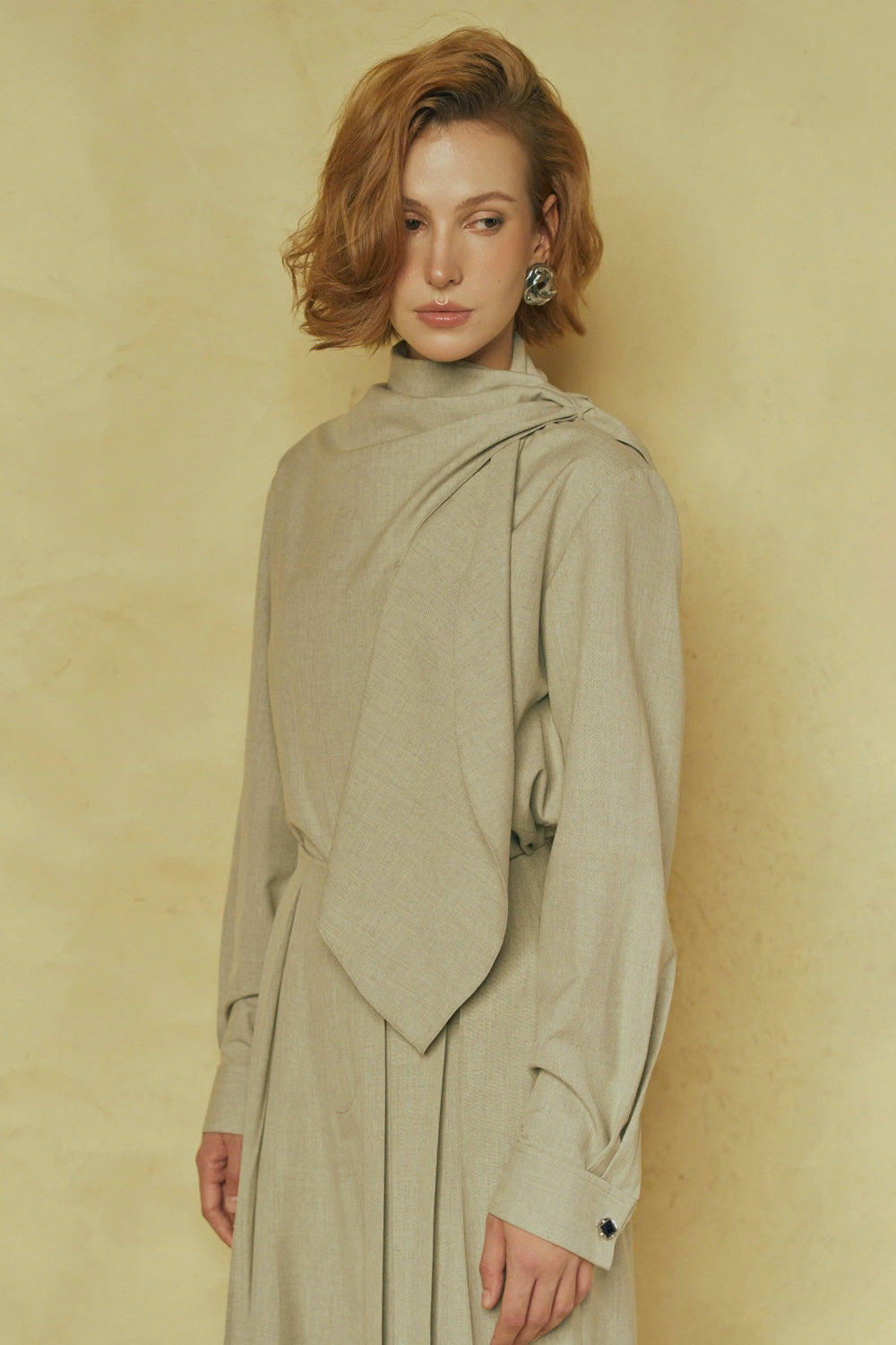 Serene Straight Pleated Cashmere Floor Length Pants