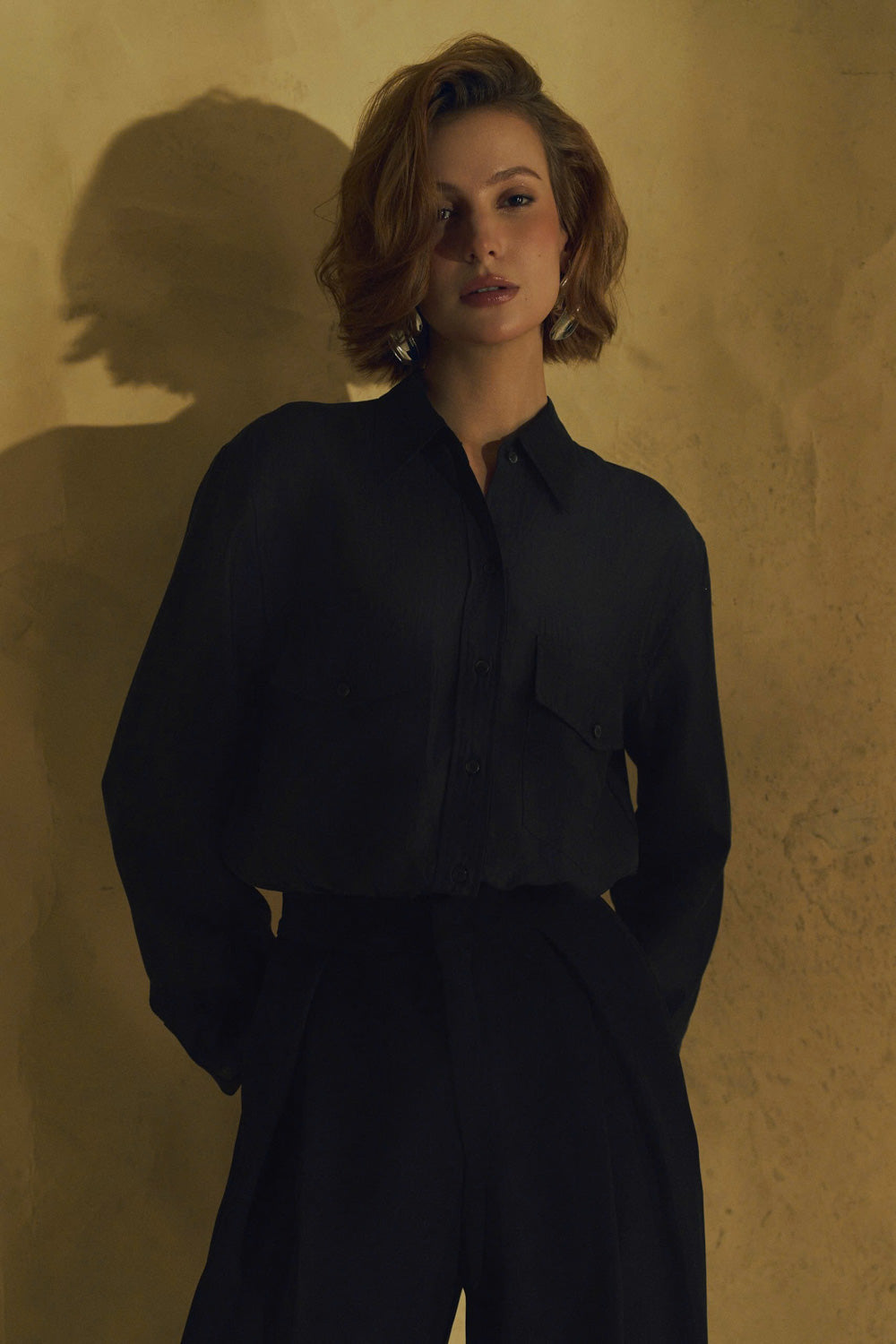 Midnight Straight Flap Pocket Polyester Shirt