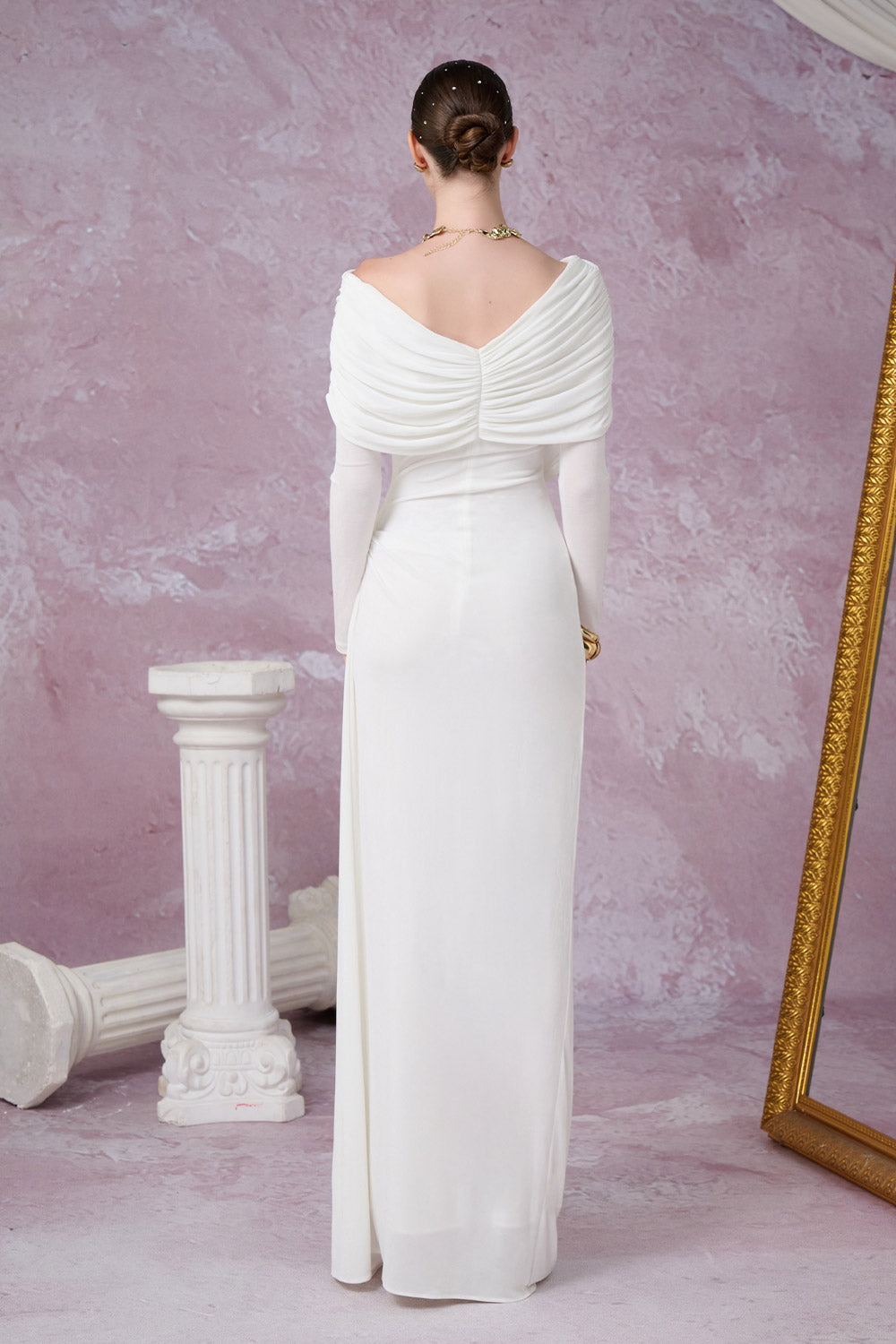 Aether Sheath Gathered Spandex Floor Length Dress