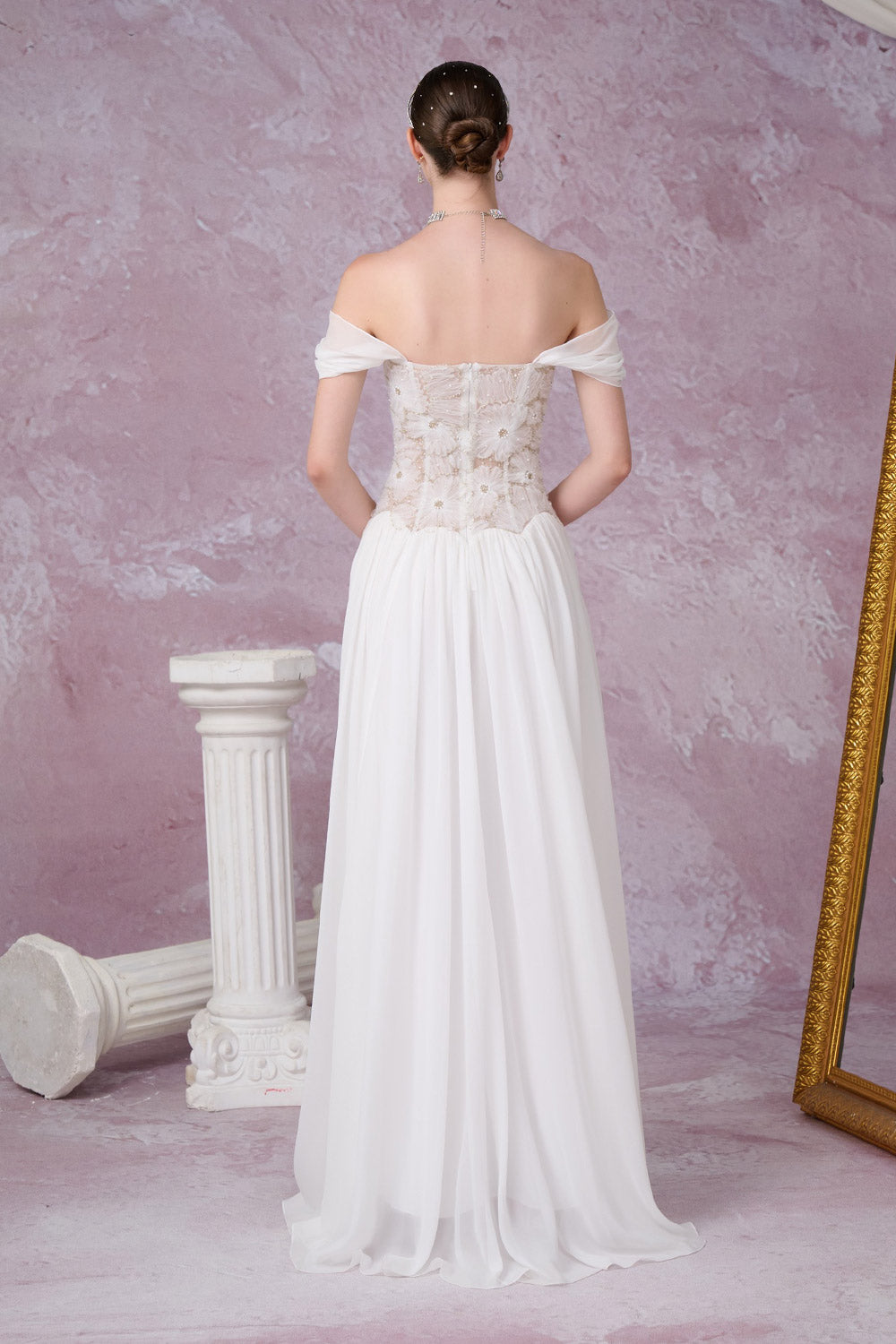 Nebula Fit and Flare Floral Mesh Lace Floor Length Dress