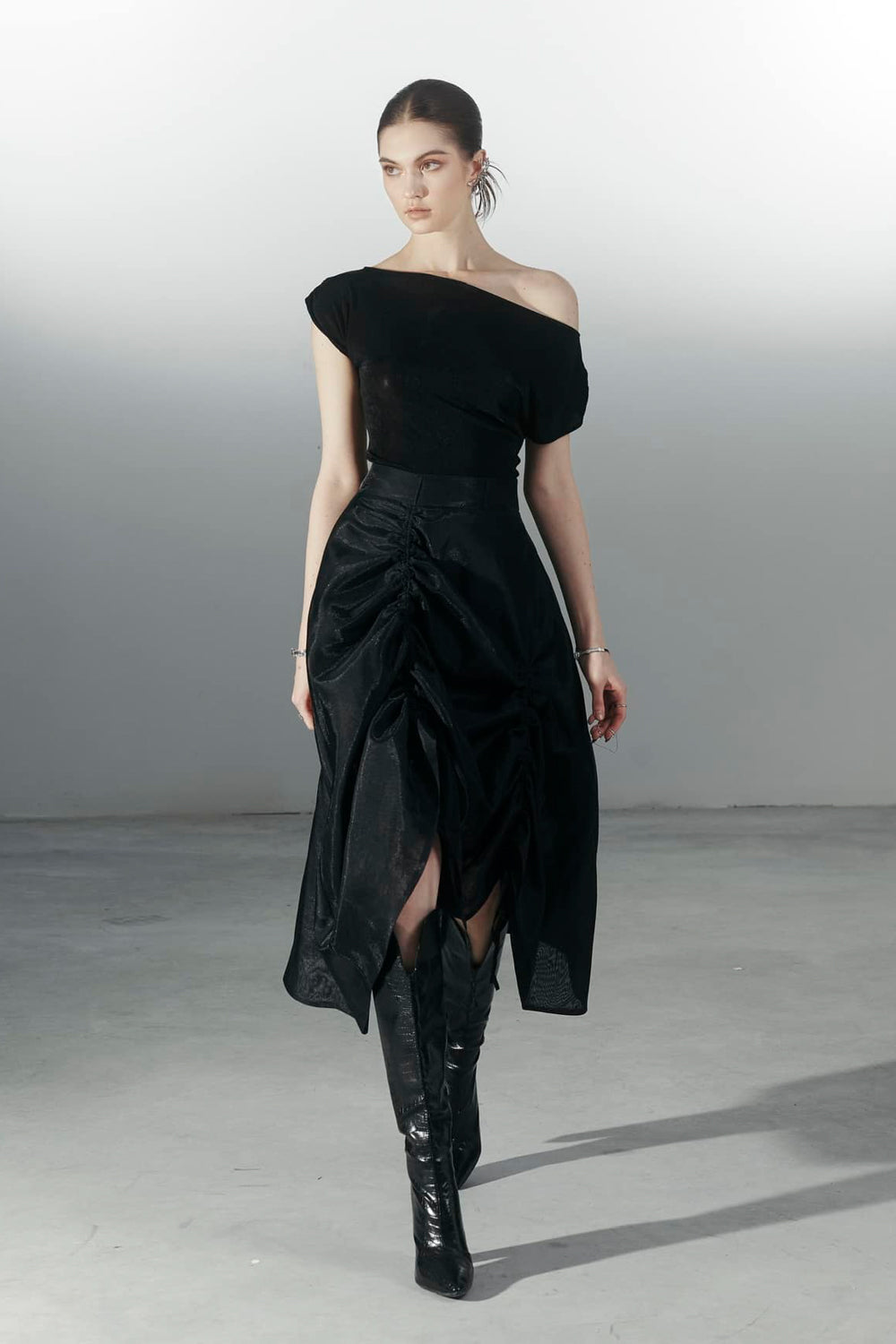 Iris A-line High Waist Polyester Midi Skirt