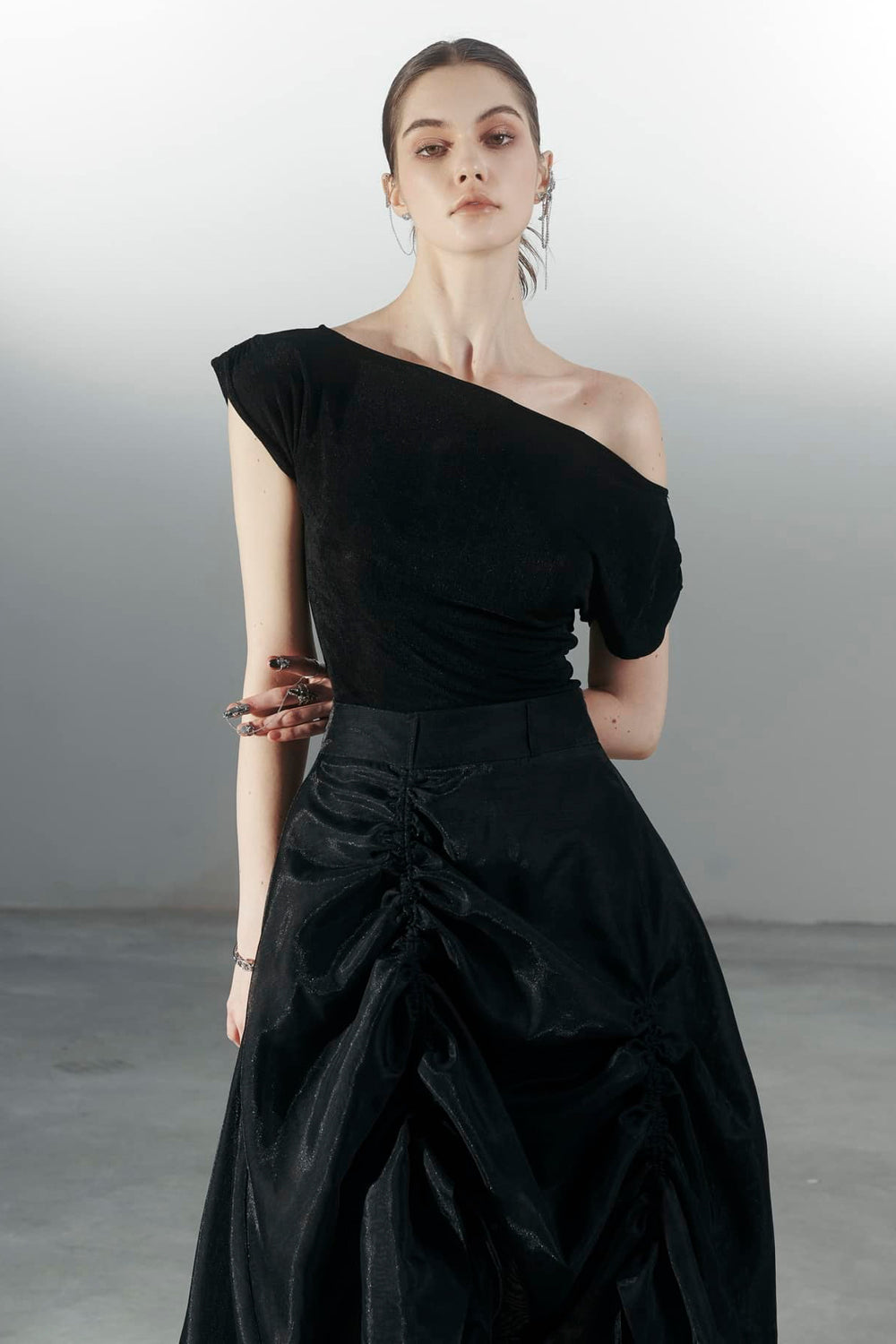 Iris A-line High Waist Polyester Midi Skirt