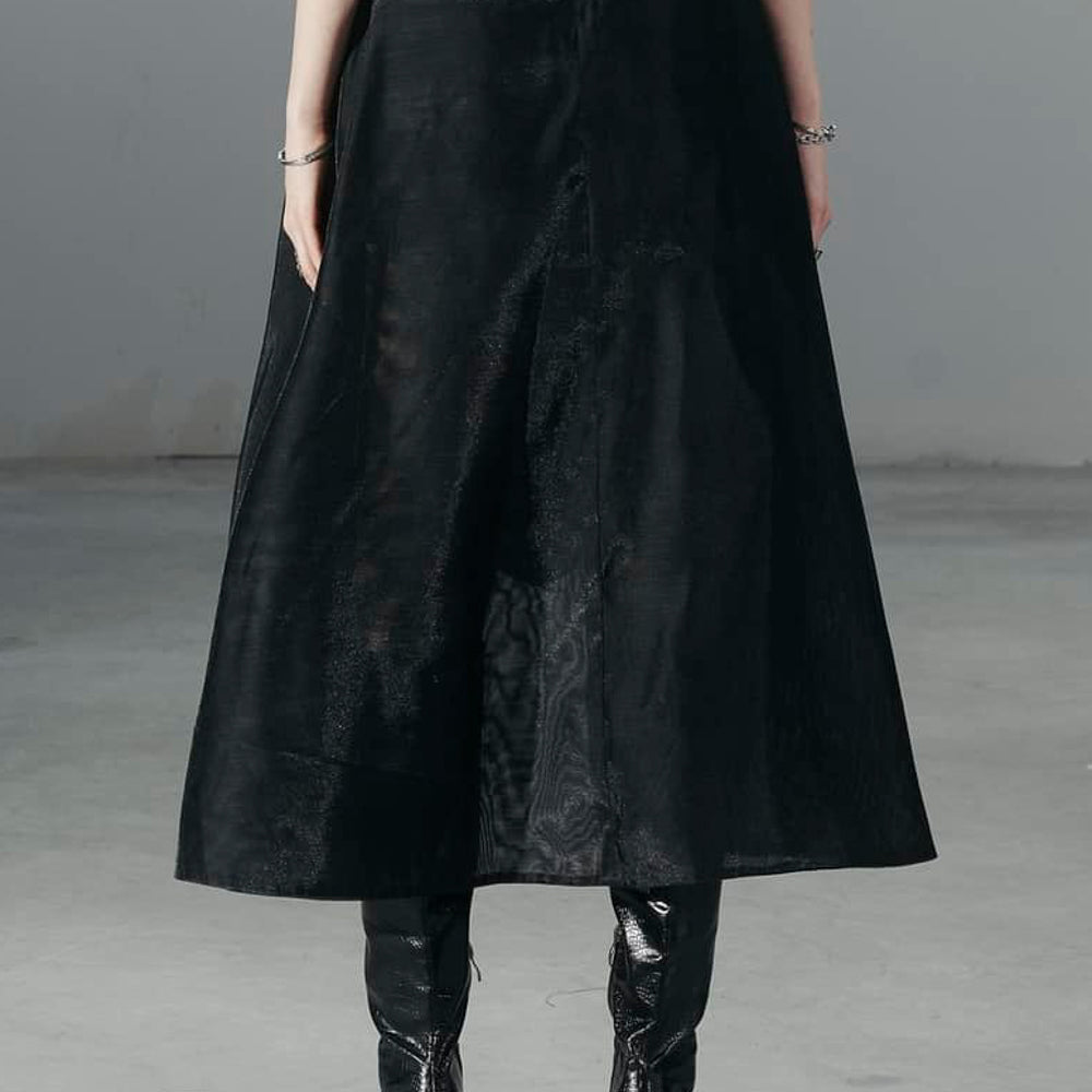 Iris A-line High Waist Polyester Midi Skirt