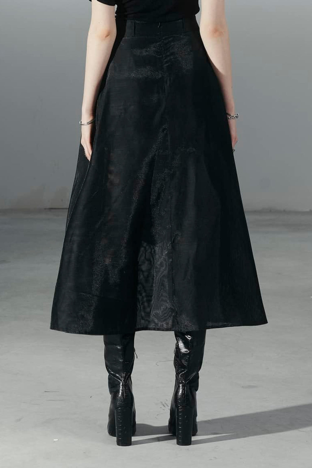 Iris A-line High Waist Polyester Midi Skirt