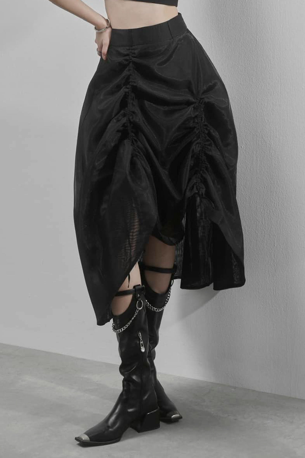 Iris A-line High Waist Polyester Midi Skirt
