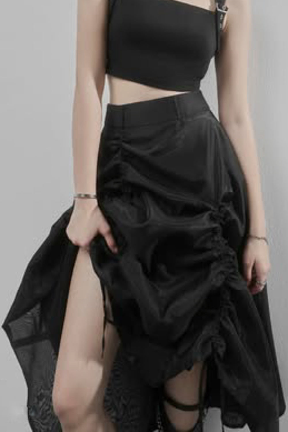 Iris A-line High Waist Polyester Midi Skirt