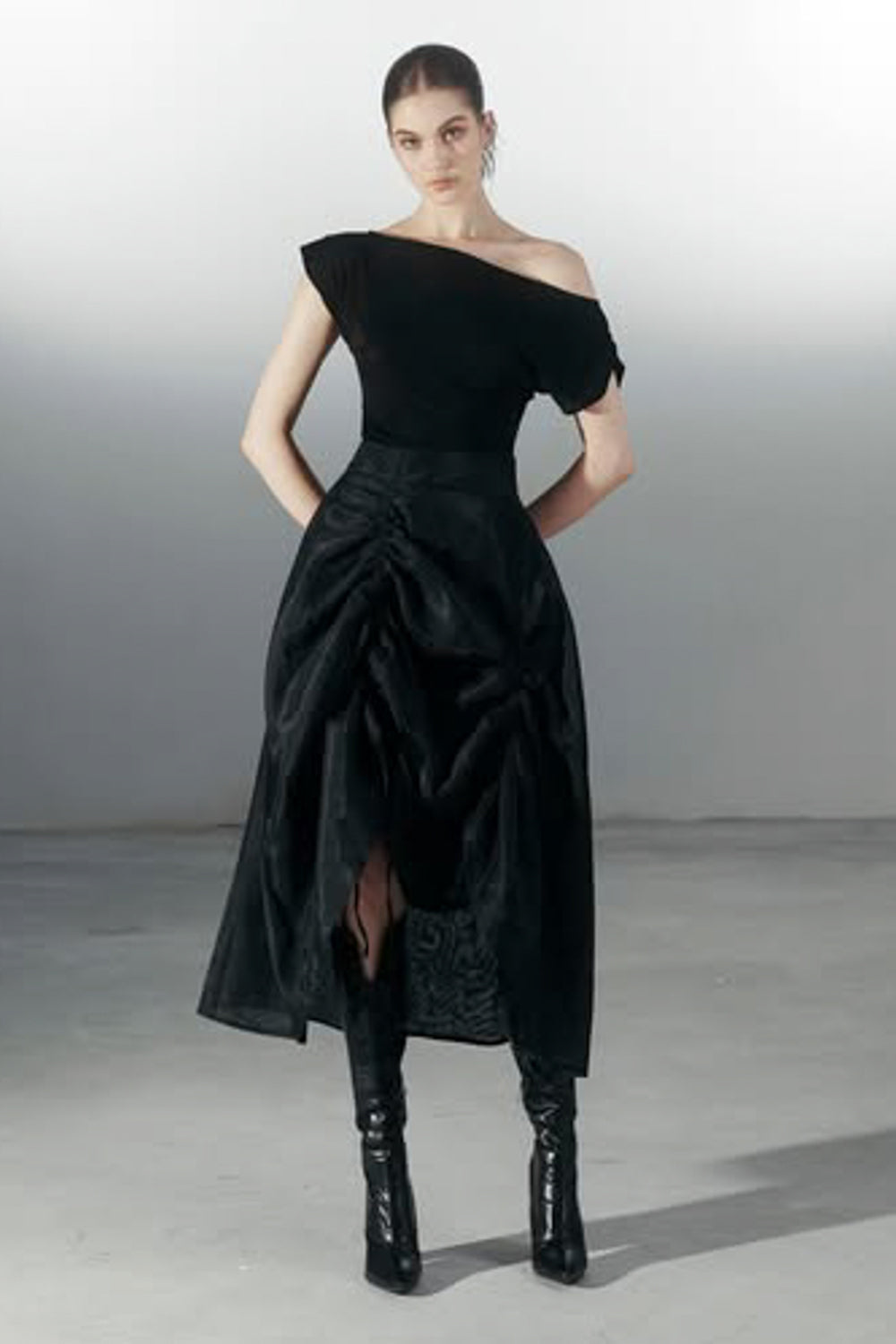 Iris A-line High Waist Polyester Midi Skirt