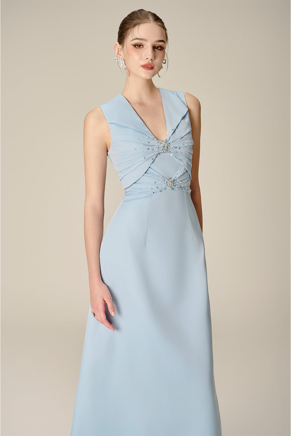 Iris A-line Plunge Neck Silk Midi Dress