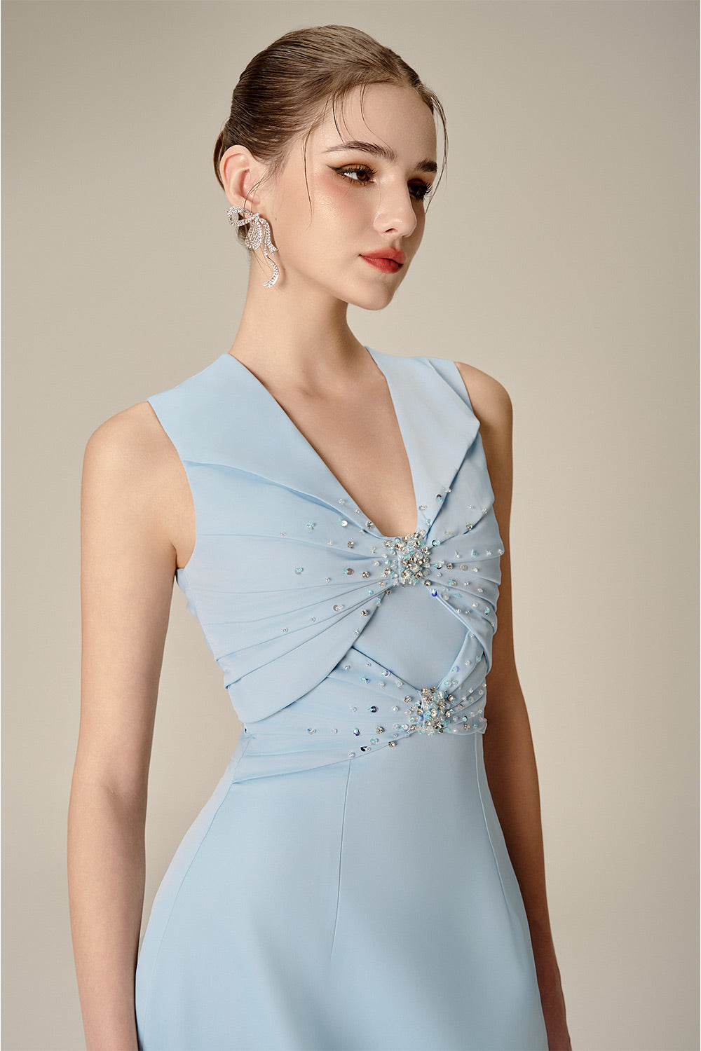 Iris A-line Plunge Neck Silk Midi Dress