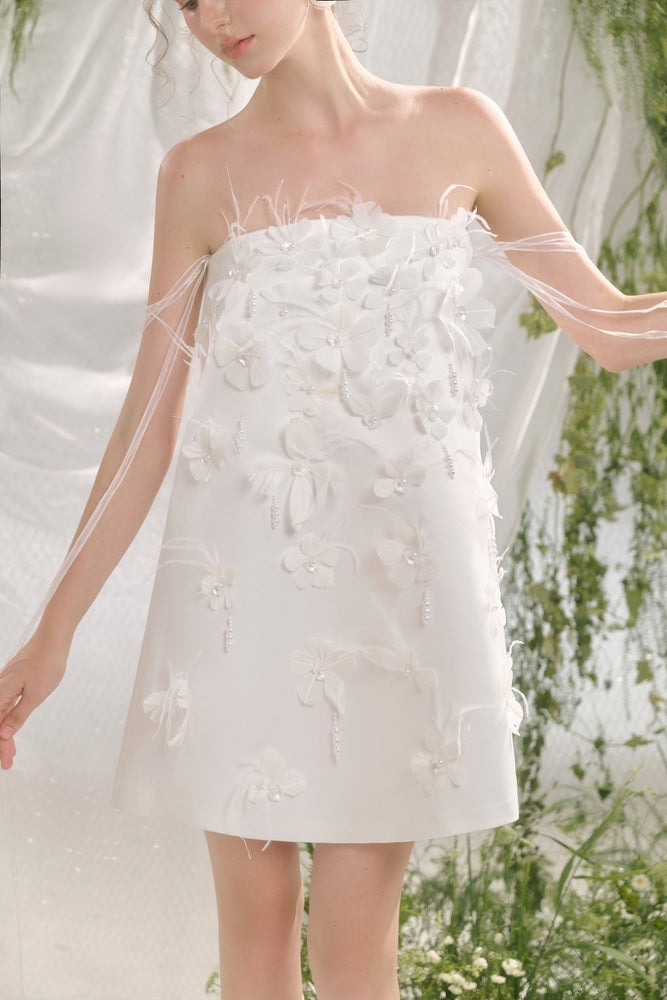 Isabelle A-line Straight Across Neck Silk Blend Mini Dress