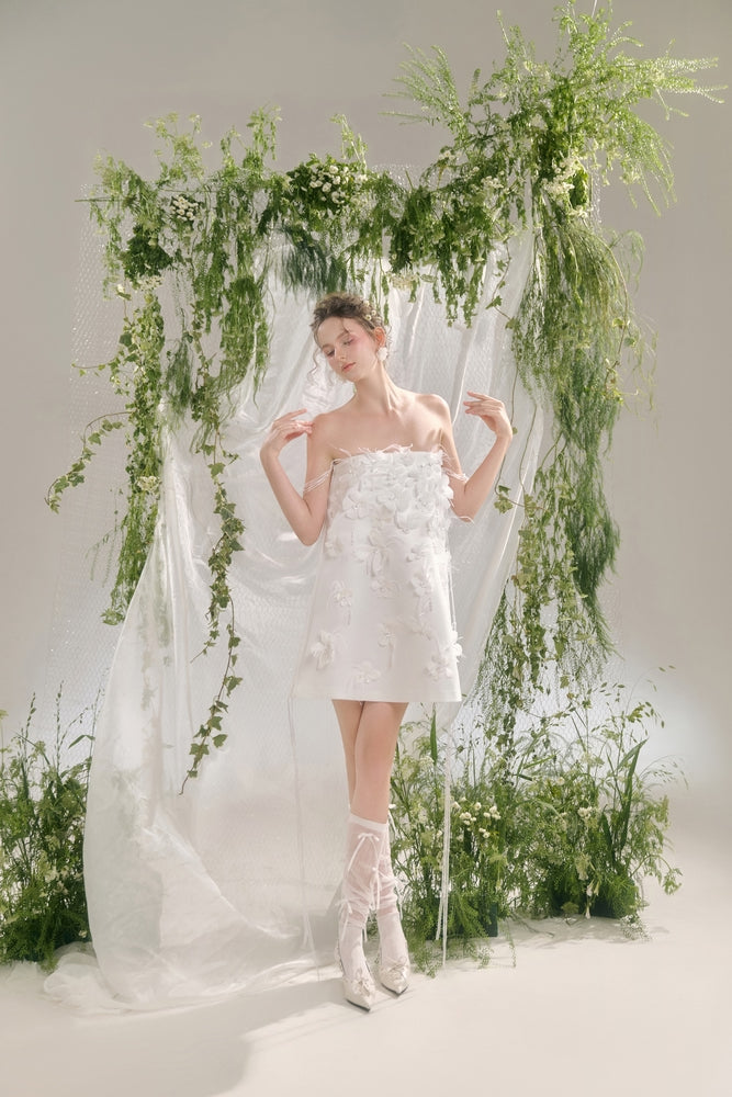 Isabelle A-line Straight Across Neck Silk Blend Mini Dress