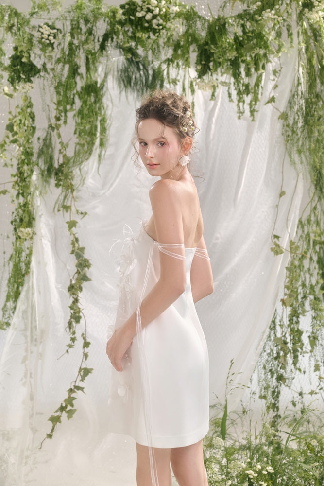 Isabelle A-line Straight Across Neck Silk Blend Mini Dress