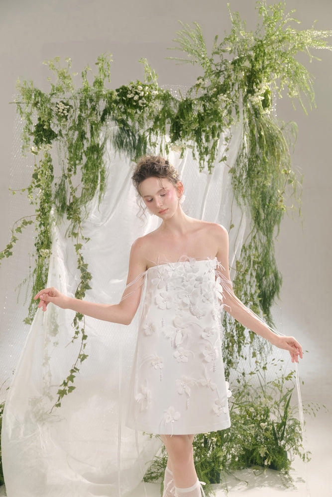 Isabelle A-line Straight Across Neck Silk Blend Mini Dress