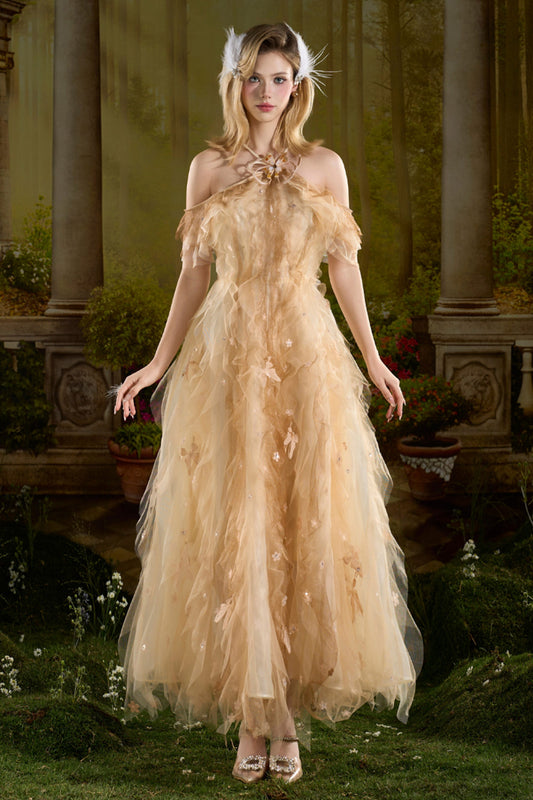 Irene Butterfly Sleeve Ruffle Maxi Dress - MEAN BLVD