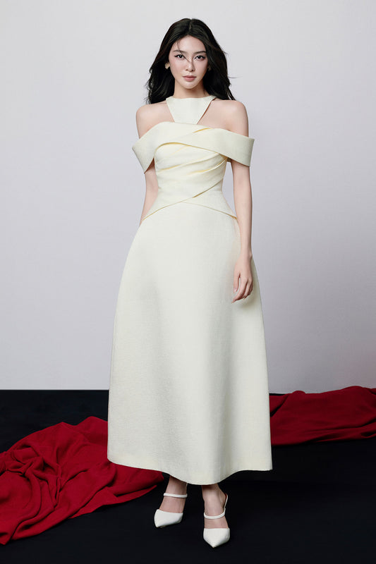 Irene Off-Shoulder Draped Midi Dress - MEAN BLVD