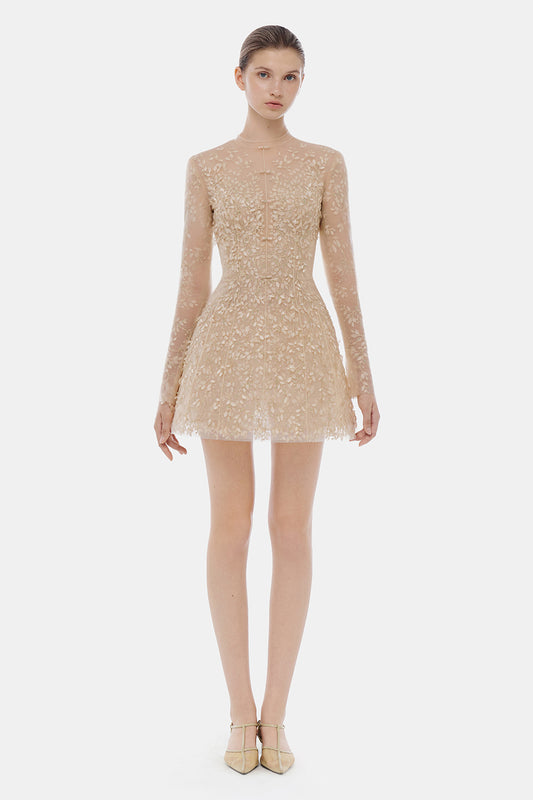 Isabeau High Neck Embroidery Mini Dress - MEAN BLVD