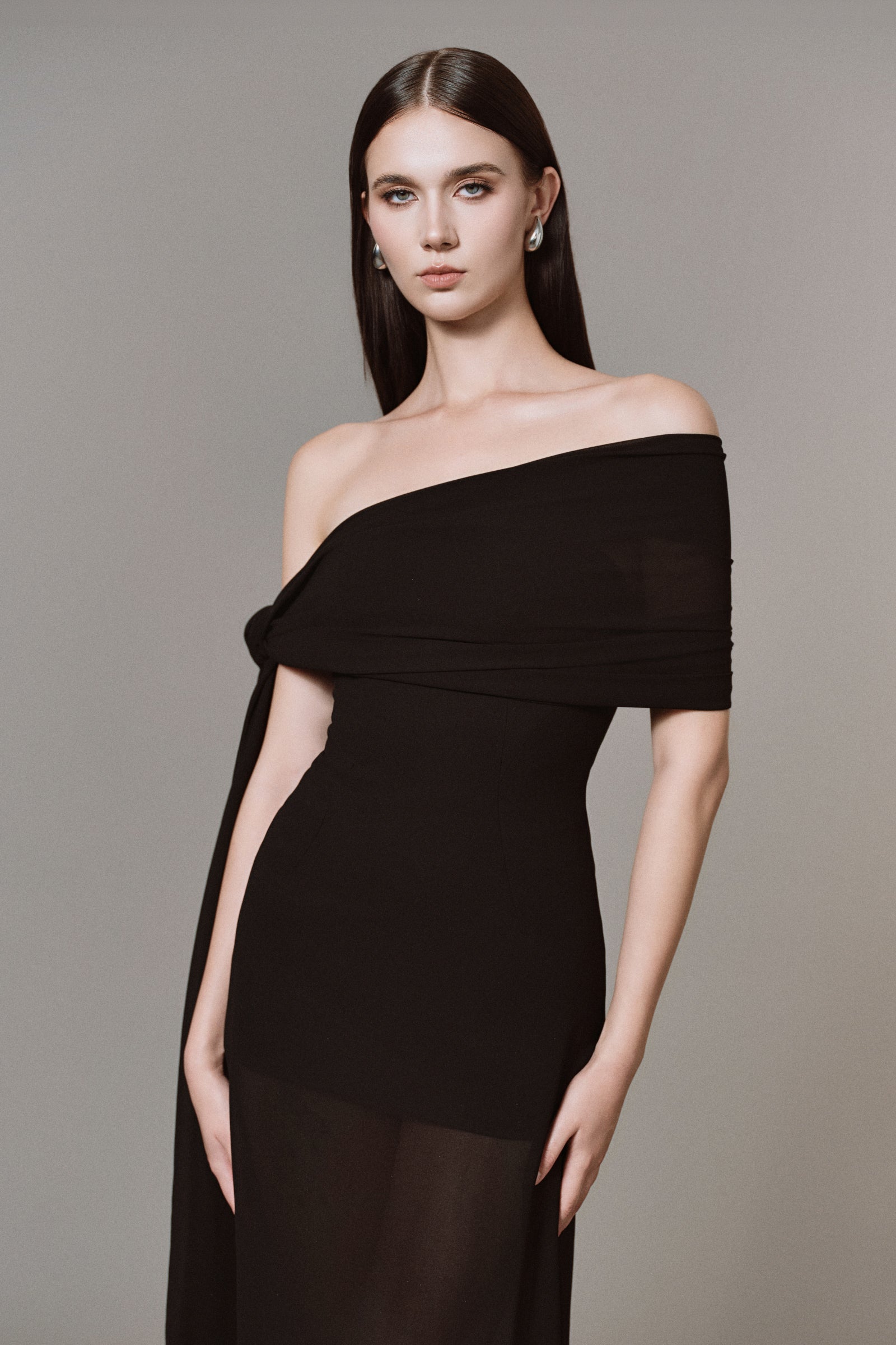 Isabel Asymmetric Neck Maxi Dress