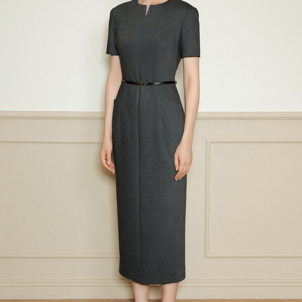 Isabella Notch Neck Wool Midi Dress - MEAN BLVD