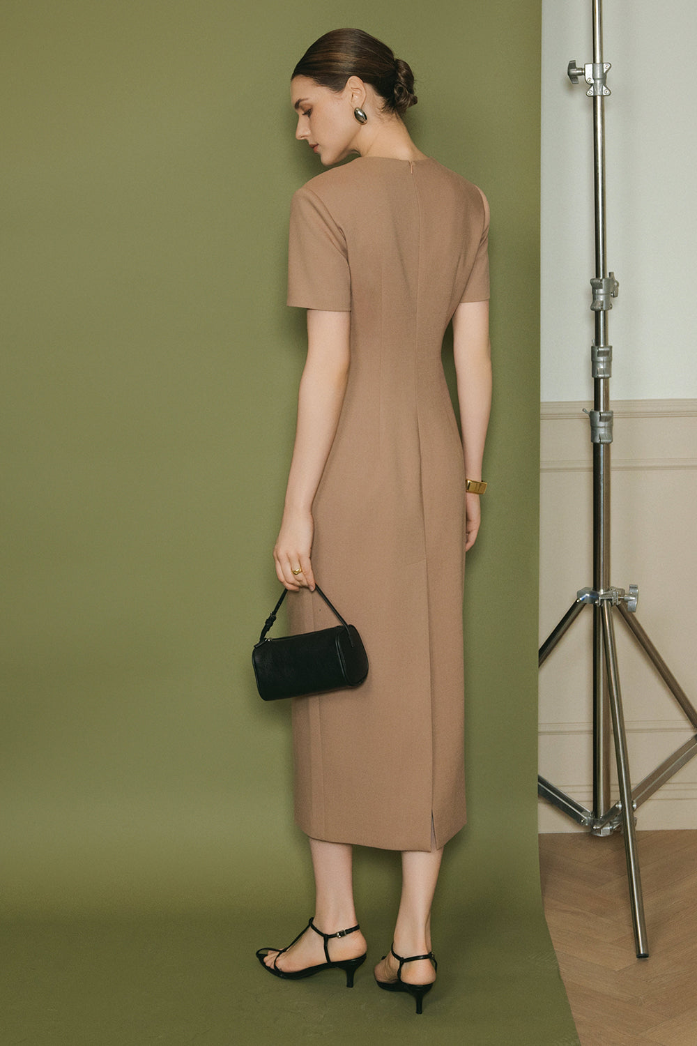 Women's Isabella Notch Neck Wool Midi Dress S/M/L/Customize Charcoal Gray/Sand MEAN BLVD Sand / M