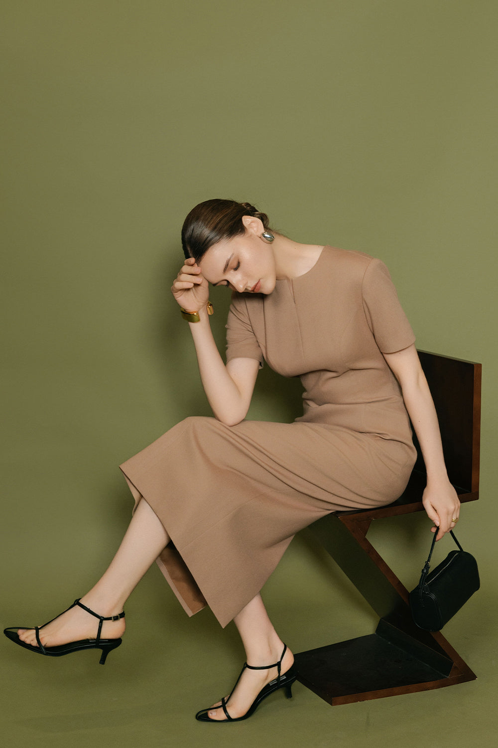 Women's Isabella Notch Neck Wool Midi Dress S/M/L/Customize Charcoal  Gray/Sand MEAN BLVD