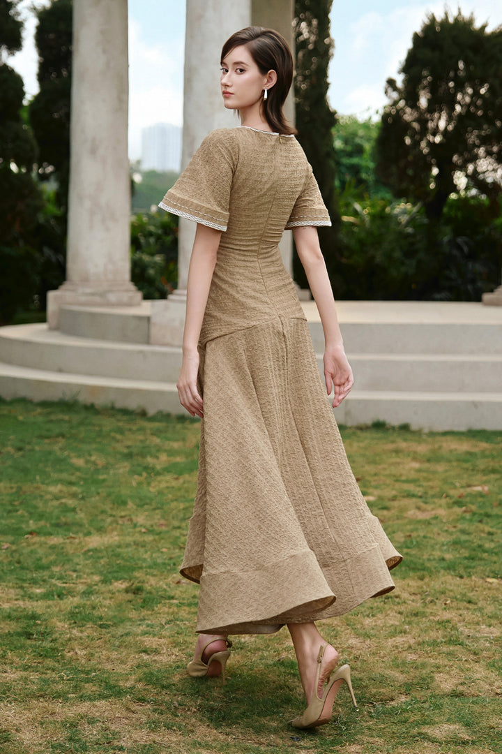 Isla V-Neck Gathering Midi Dress - MEAN BLVD