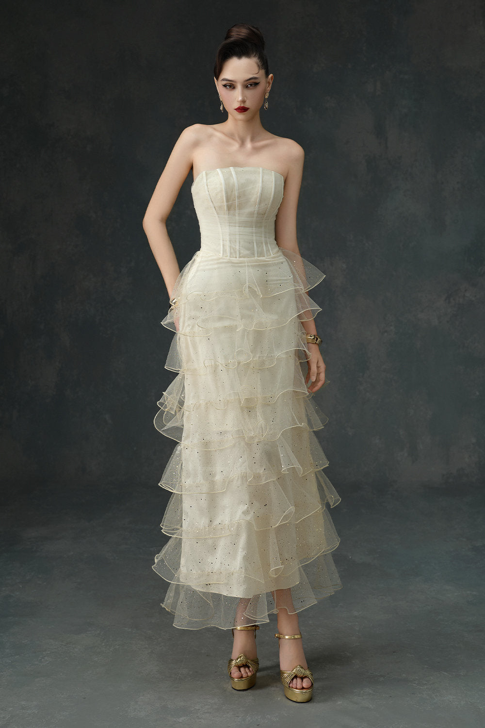 ruffle midi dress wedding Sexy Wedding Dress With Ruffles Stefania Midi 16 US (48 EU) / Blue