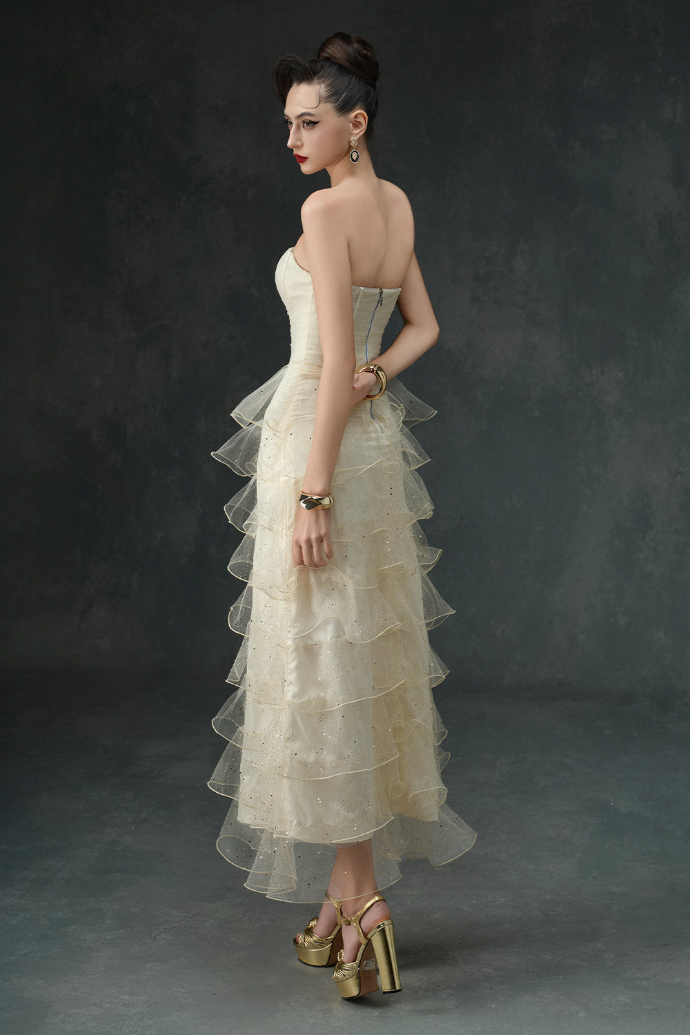 Isolde Straight Across Ruffle Midi Dress - MEAN BLVD