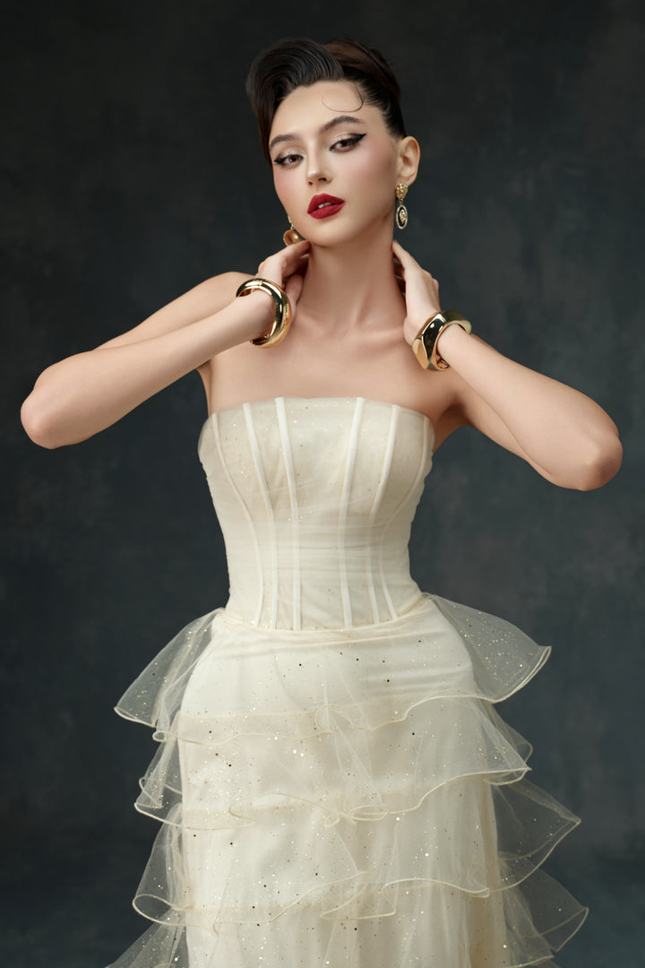 Isolde Straight Across Ruffle Midi Dress - MEAN BLVD