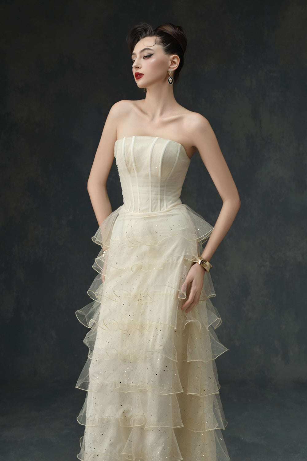 Isolde Straight Across Ruffle Midi Dress - MEAN BLVD