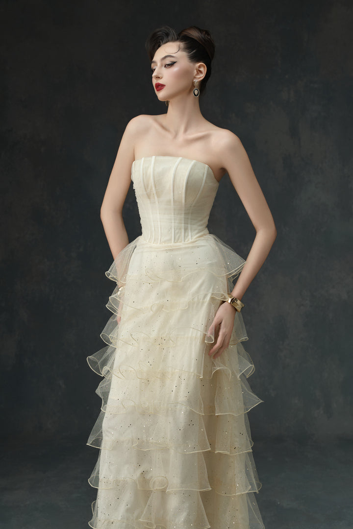 Isolde Straight Across Ruffle Midi Dress - MEAN BLVD