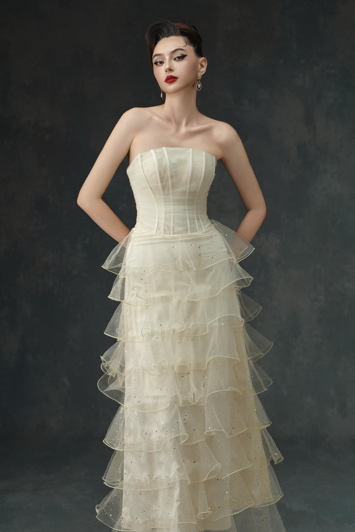 Isolde Straight Across Ruffle Midi Dress - MEAN BLVD