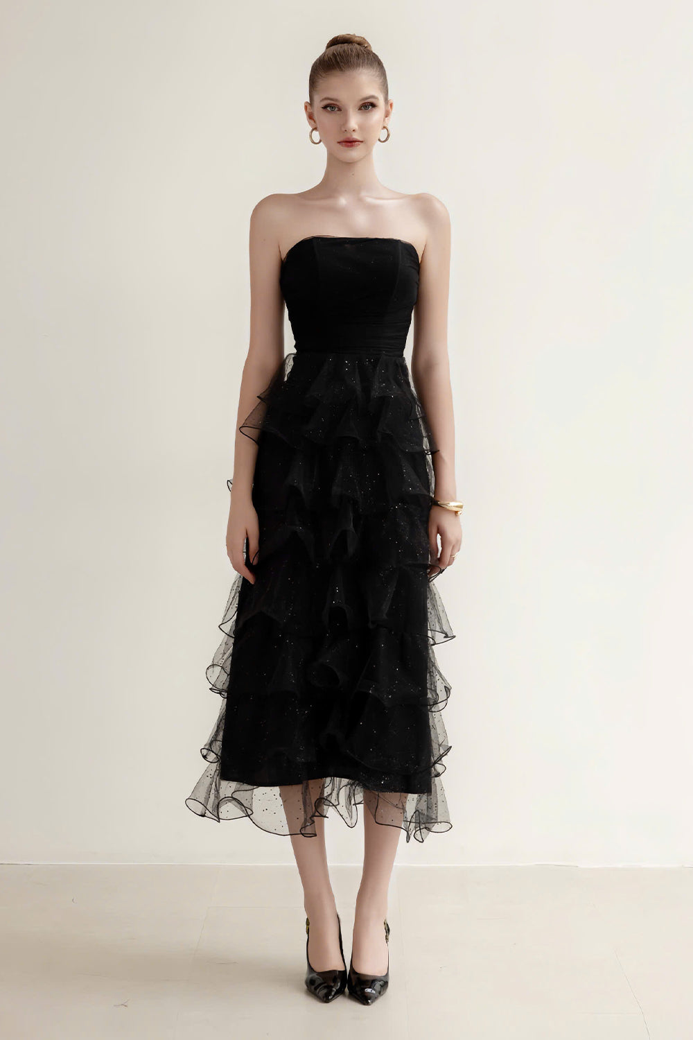 Isolde Straight Across Ruffle Midi Dress - MEAN BLVD