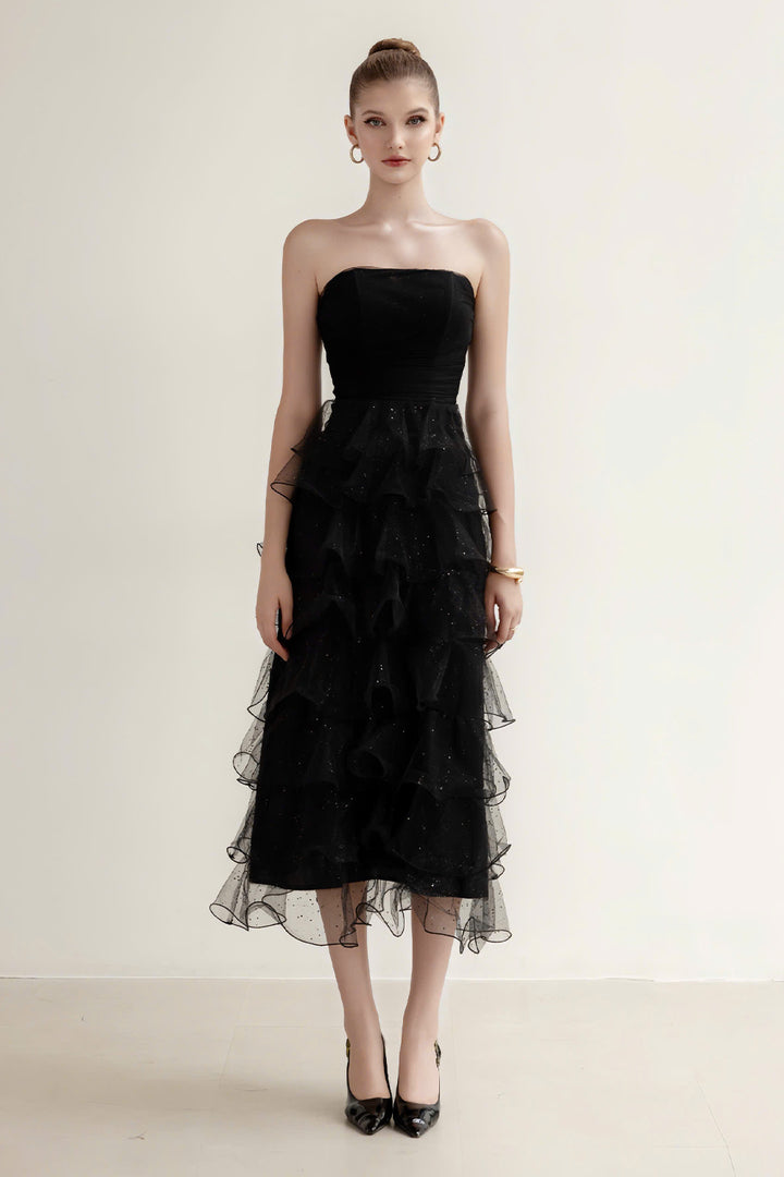 Isolde Straight Across Ruffle Midi Dress - MEAN BLVD