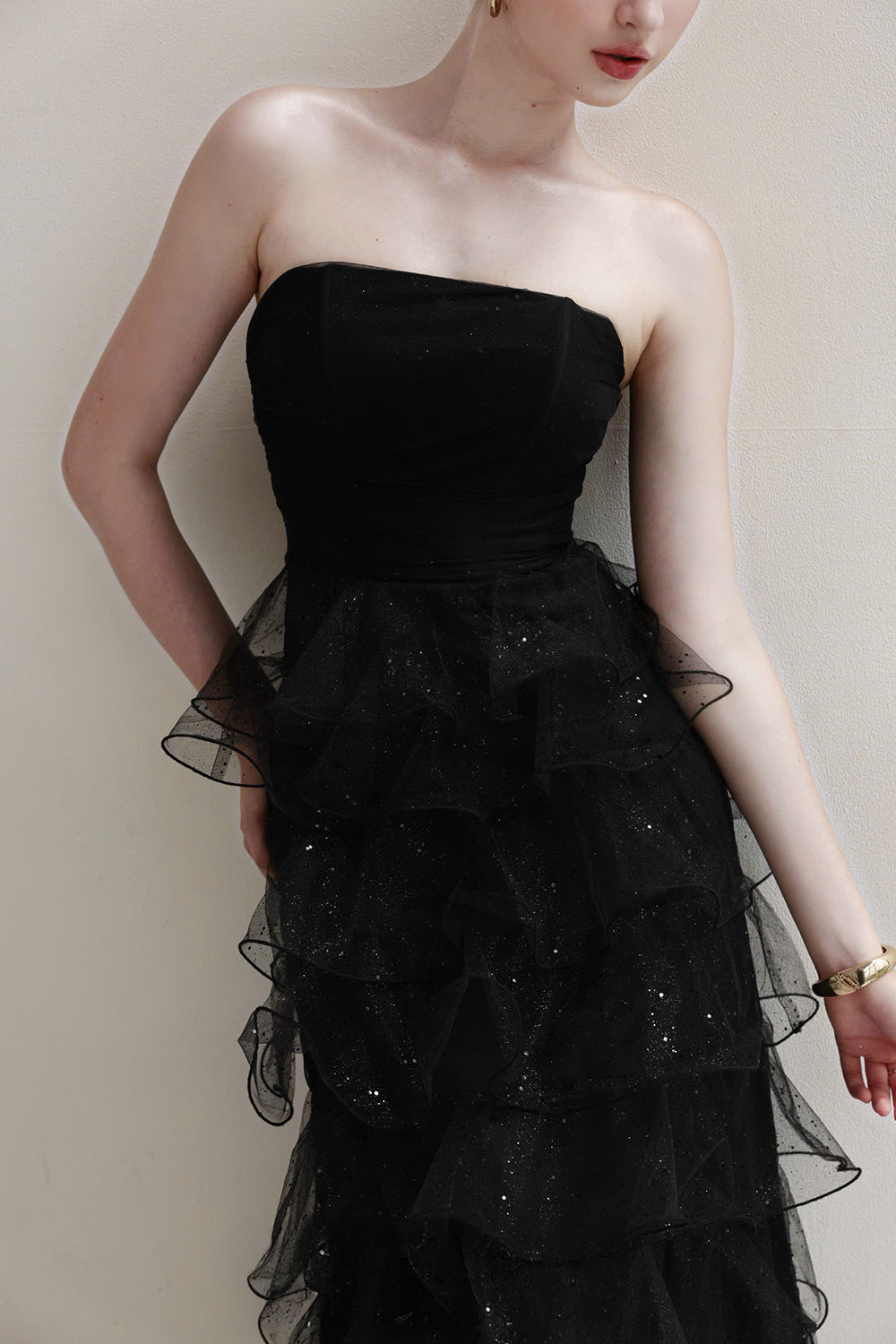 Isolde Straight Across Ruffle Midi Dress - MEAN BLVD