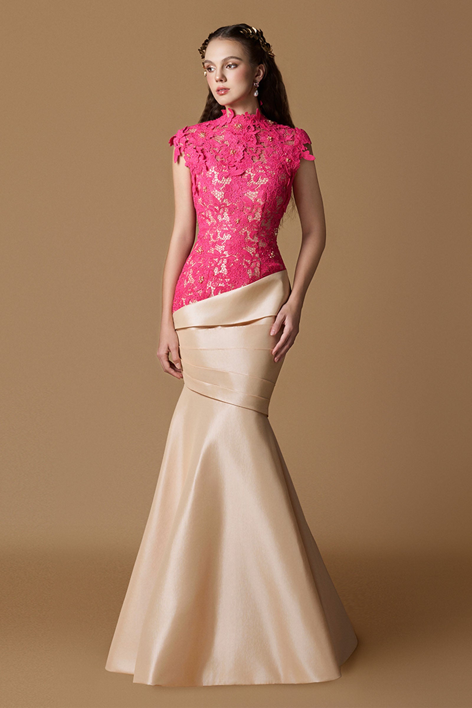 high neck waist defined maxi dress for women Hannah High Neck Knit Maxi Dress In Red main image 1