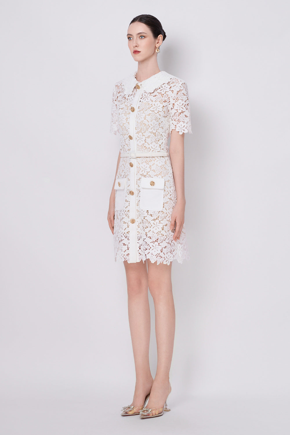 Blossom A-line Single Breasted Lace Mini Dress