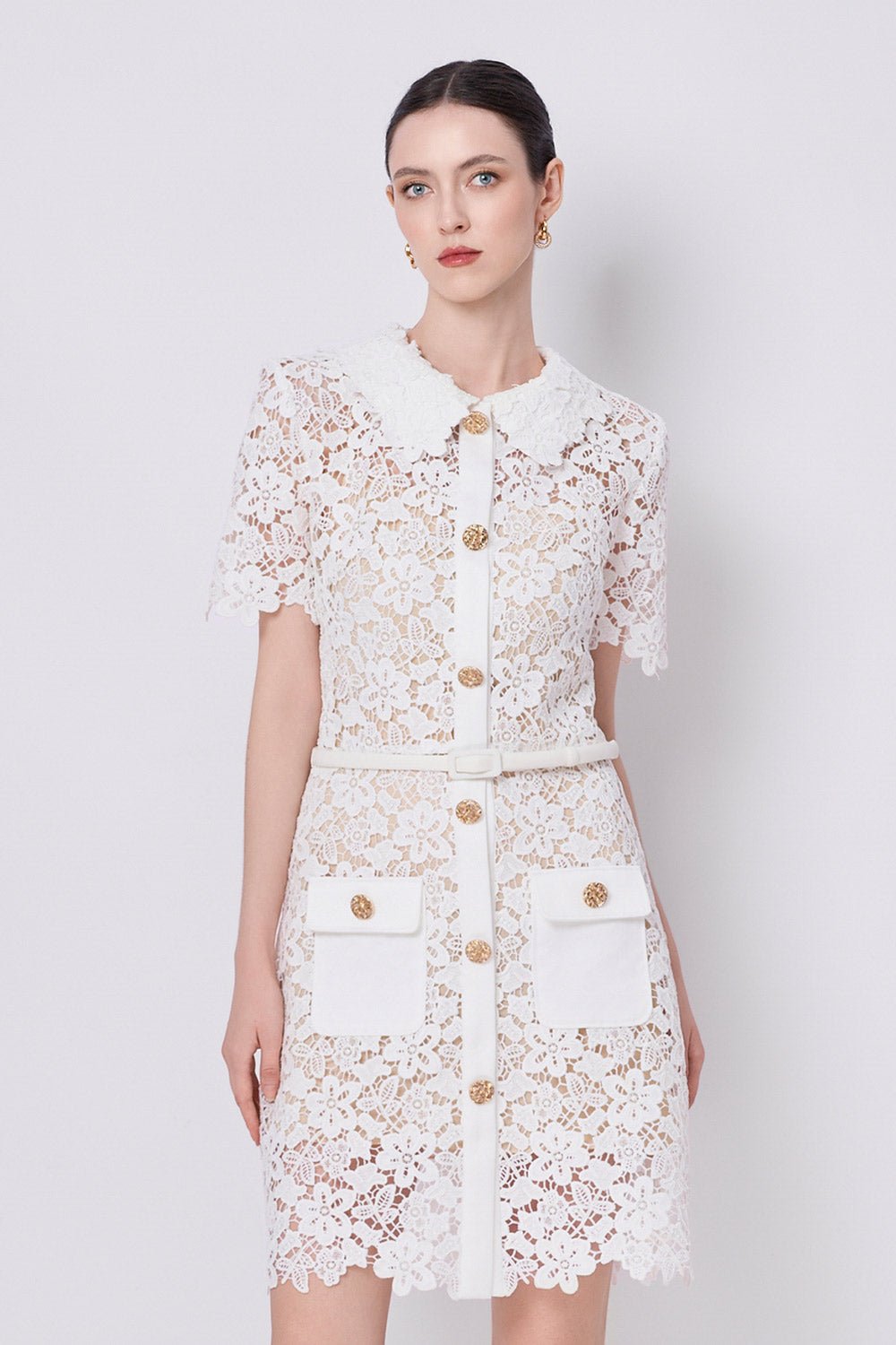 Blossom A-line Single Breasted Lace Mini Dress