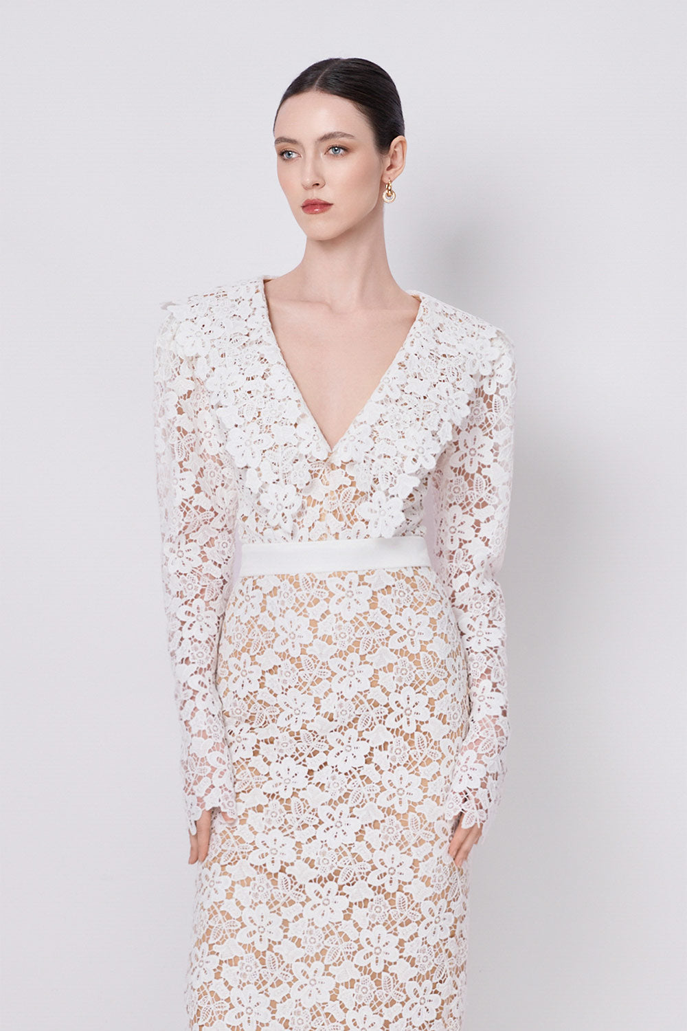 Women's Grace Sheath Chelsea Collar Lace Midi Dress XS/S/M/L/XL/Customize Ivory White MEAN BLVD Ivory White / L Women's Grace Sheath Chelsea Collar Lace Midi Dress XS/S/M/L/XL/Customize Ivory White MEAN BLVD Ivory White / L