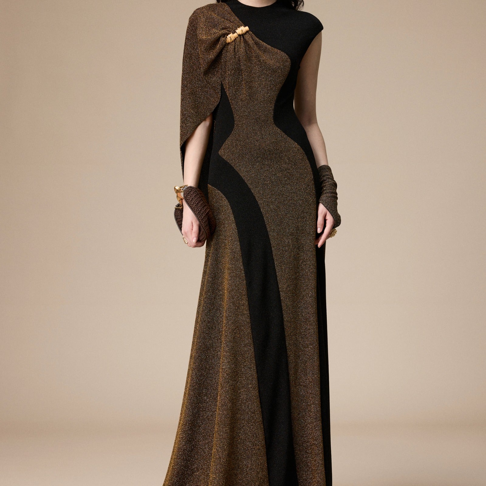 Stardust Asymmetric Sleeve Maxi Dress