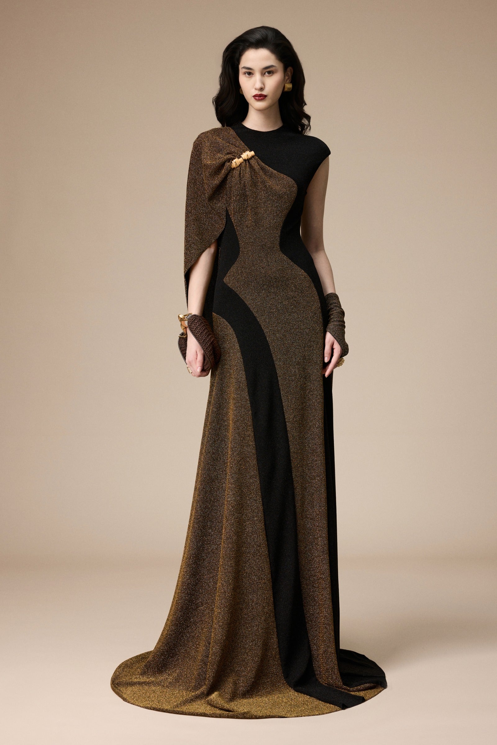 Stardust Asymmetric Sleeve Maxi Dress