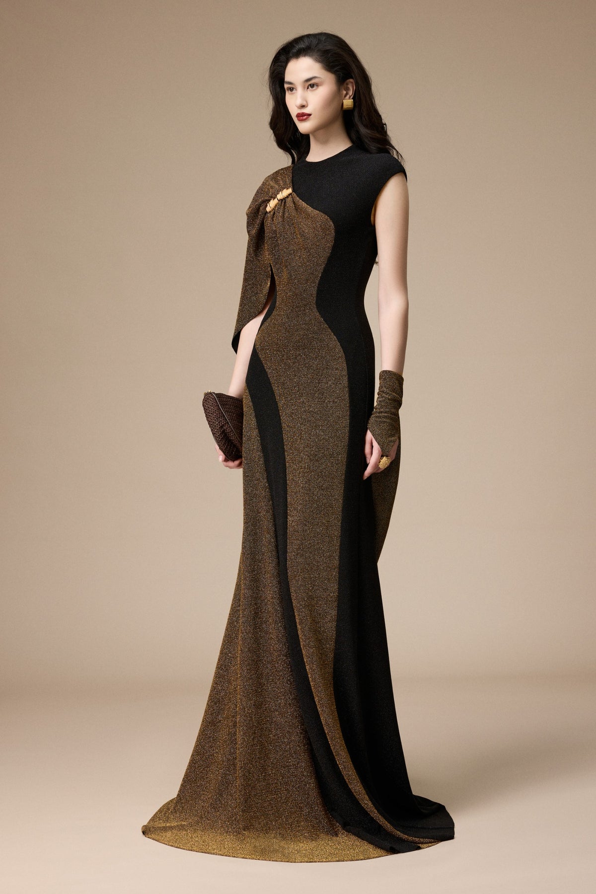 Stardust Asymmetric Sleeve Maxi Dress