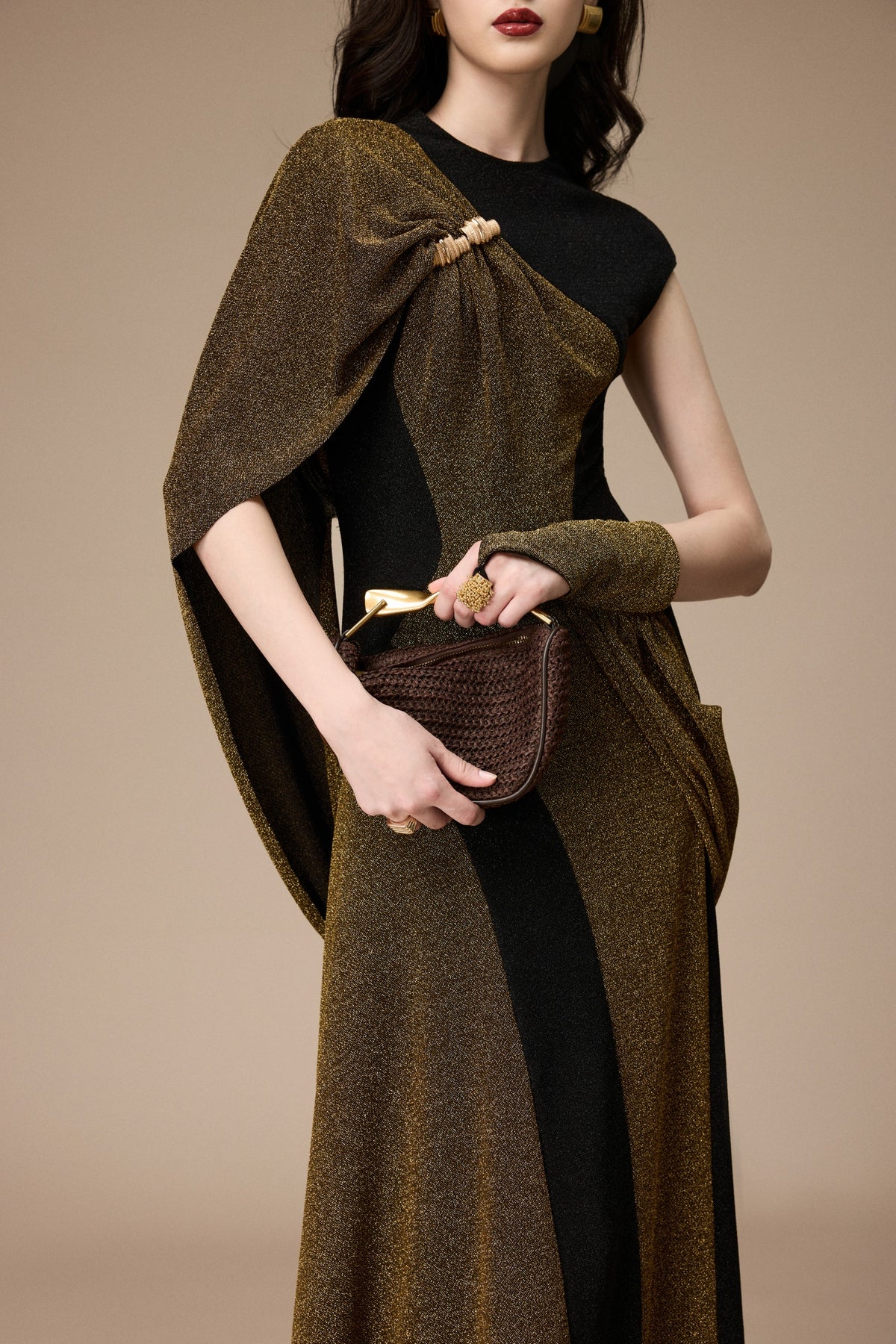 Stardust Asymmetric Sleeve Maxi Dress